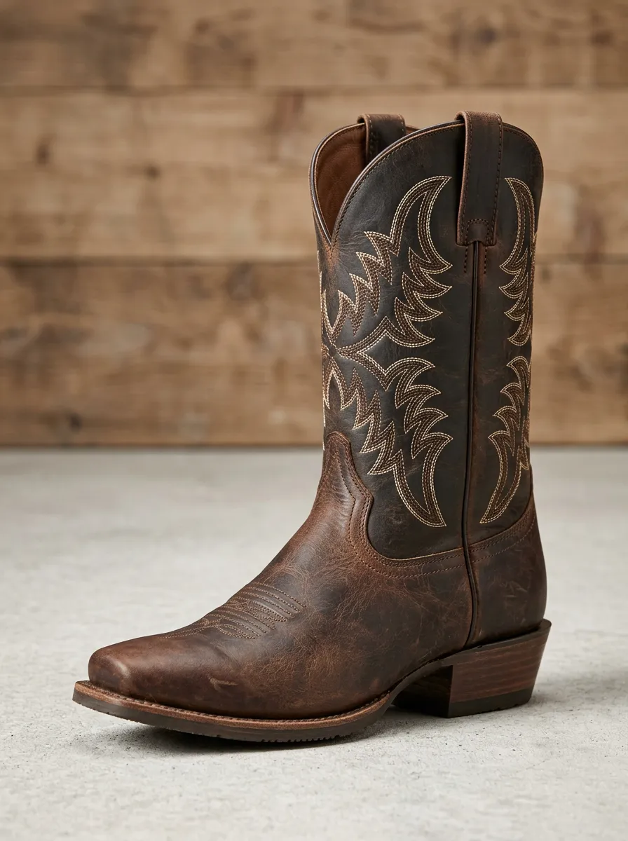 Trail Embroidered Leather-Look Ranchwear Edit Unisex Western Cowboy Boots