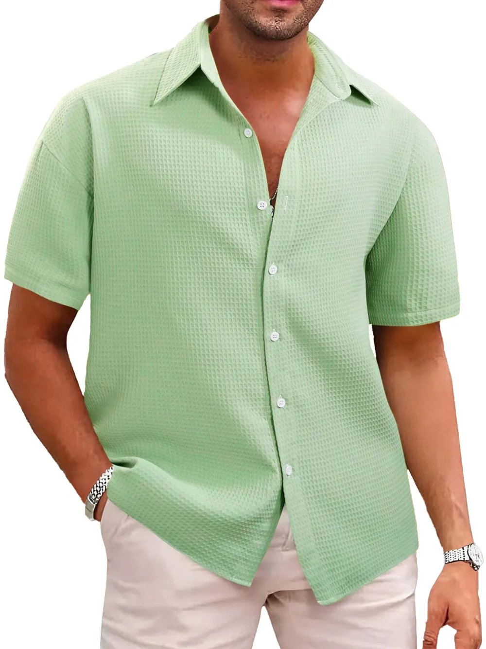 Everyday Textured Knit Camp Collar Shirt