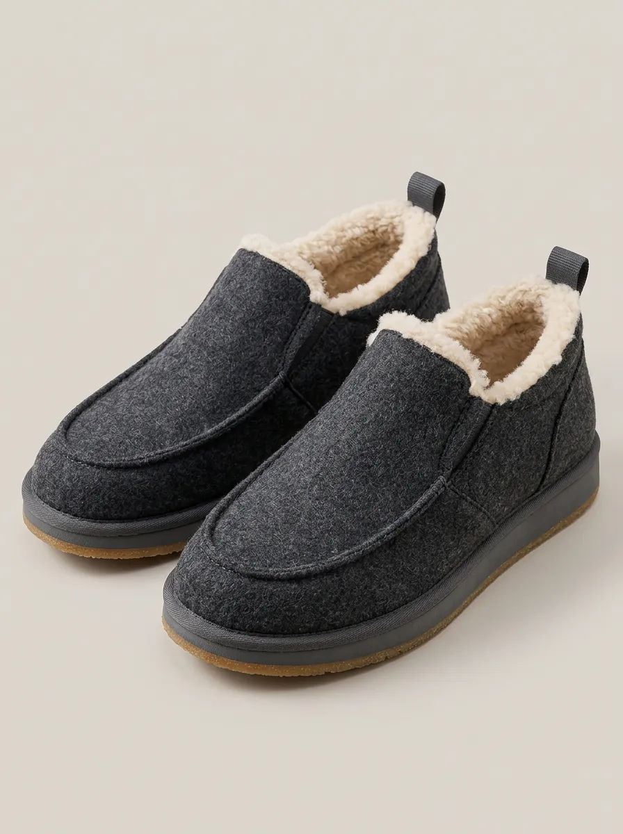 Wool Lined Slip On Shoes in Charcoal with Easy Styling