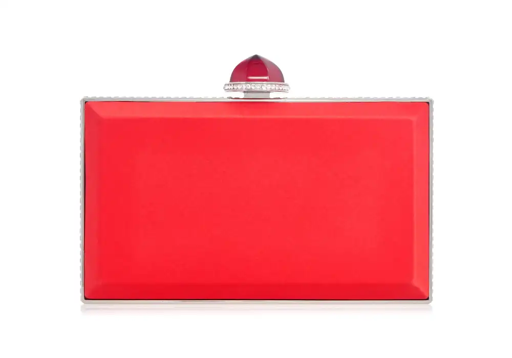 Modern Satin Structured Frame Crystal Clutch