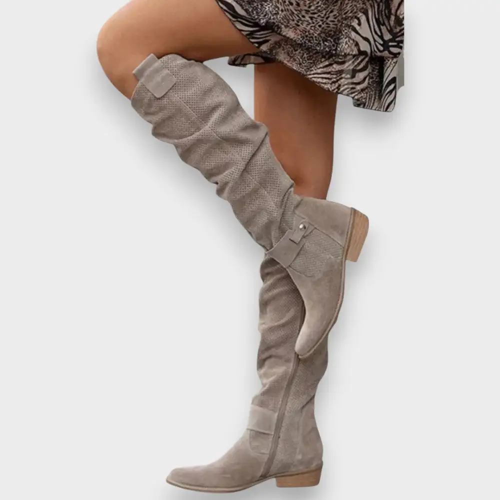 Suede Block Heel Knee High Knee High Boots