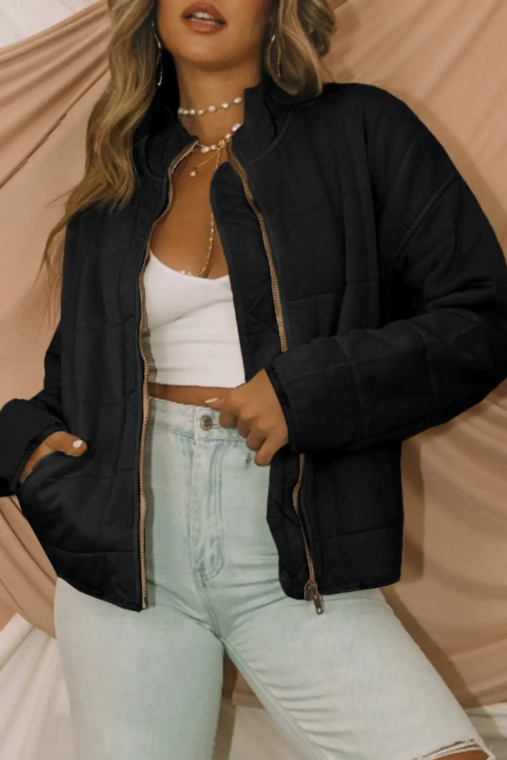Zip-Up Quilted Pocketed Jacket