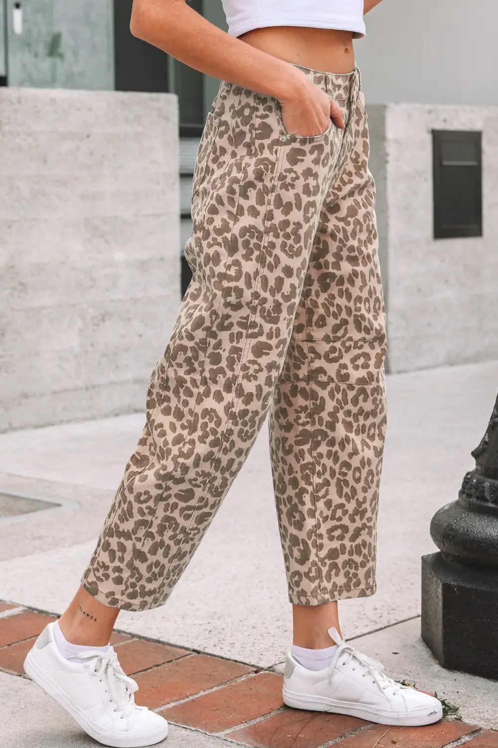 Refined Leopard-Print Straight Leg Jeans
