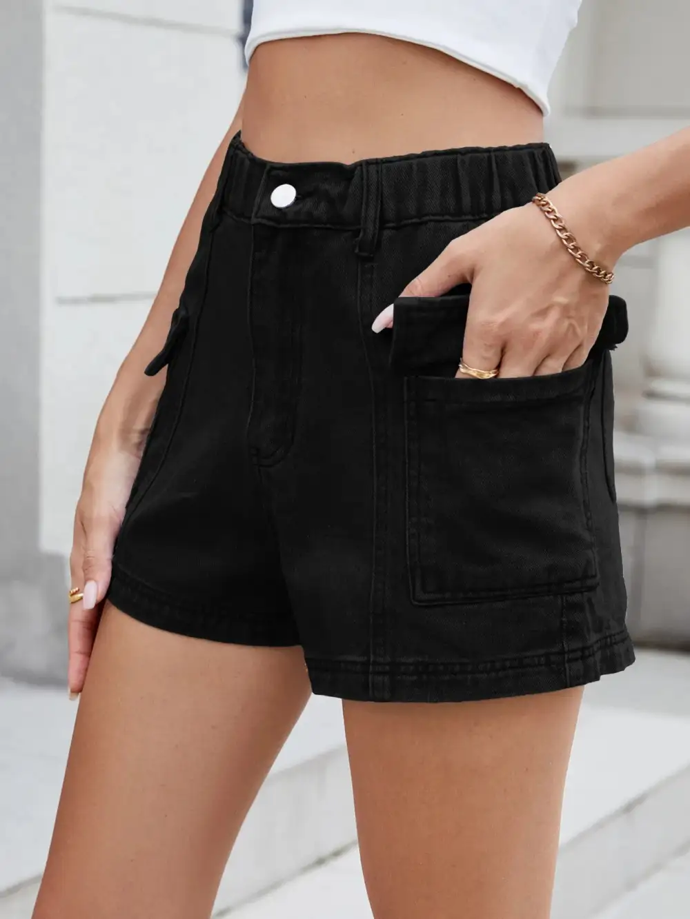 High Waist Cargo Shorts Denim Pants