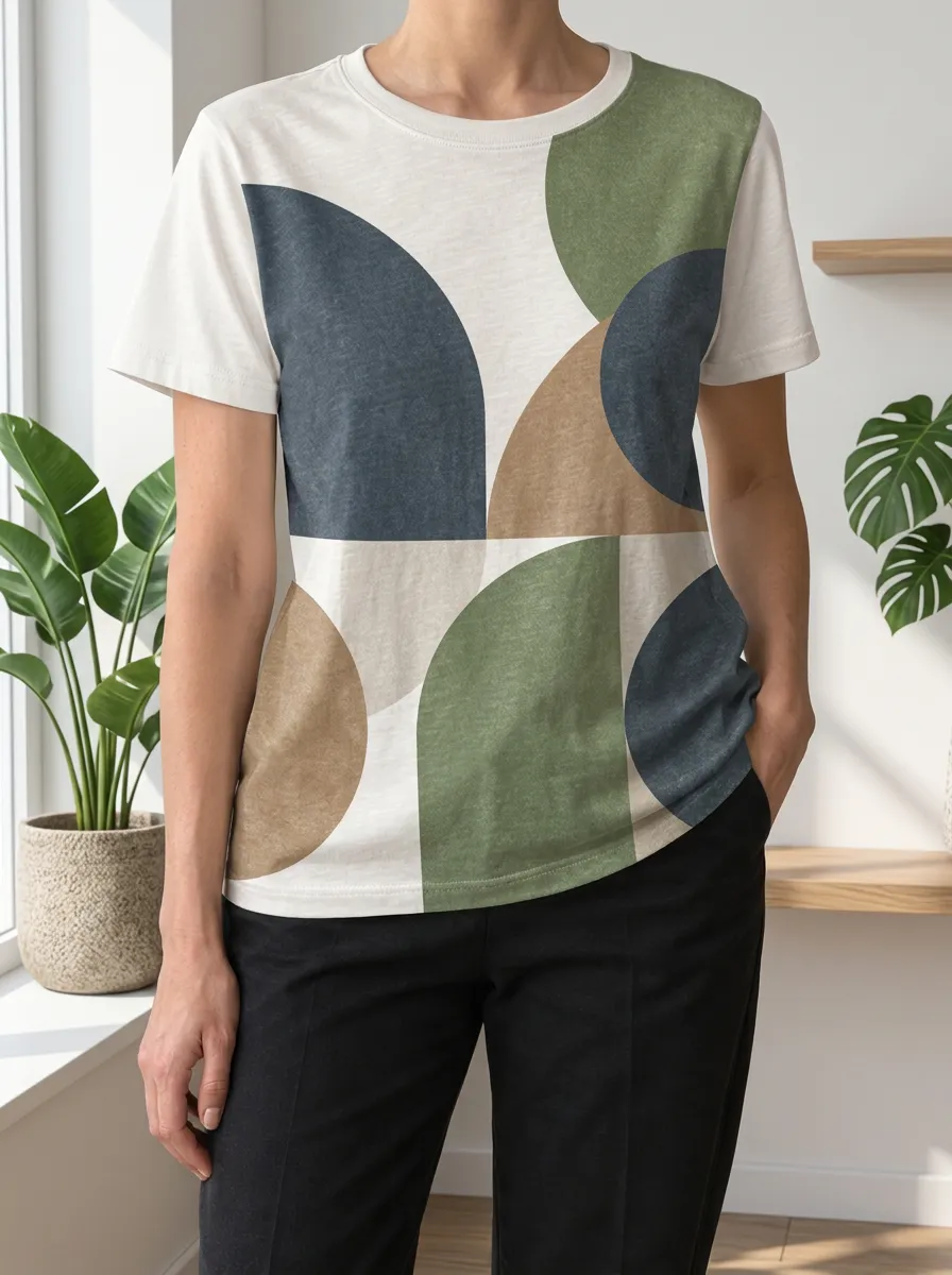 Women's Abstract Geometric Semicircle Printed T-shirt