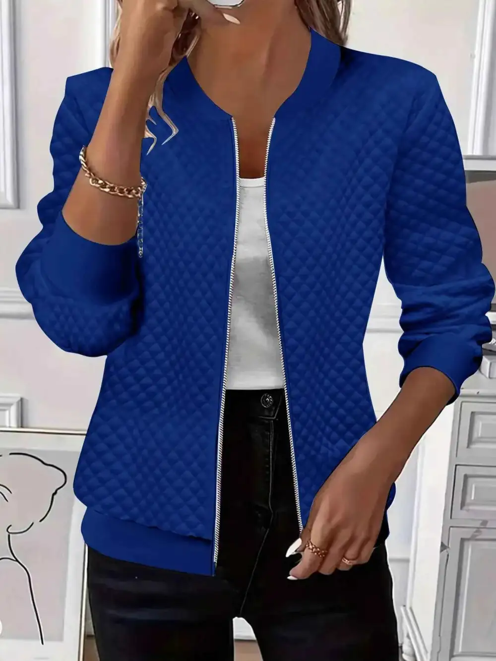Textured Zip-Up Long Sleeve Jacket