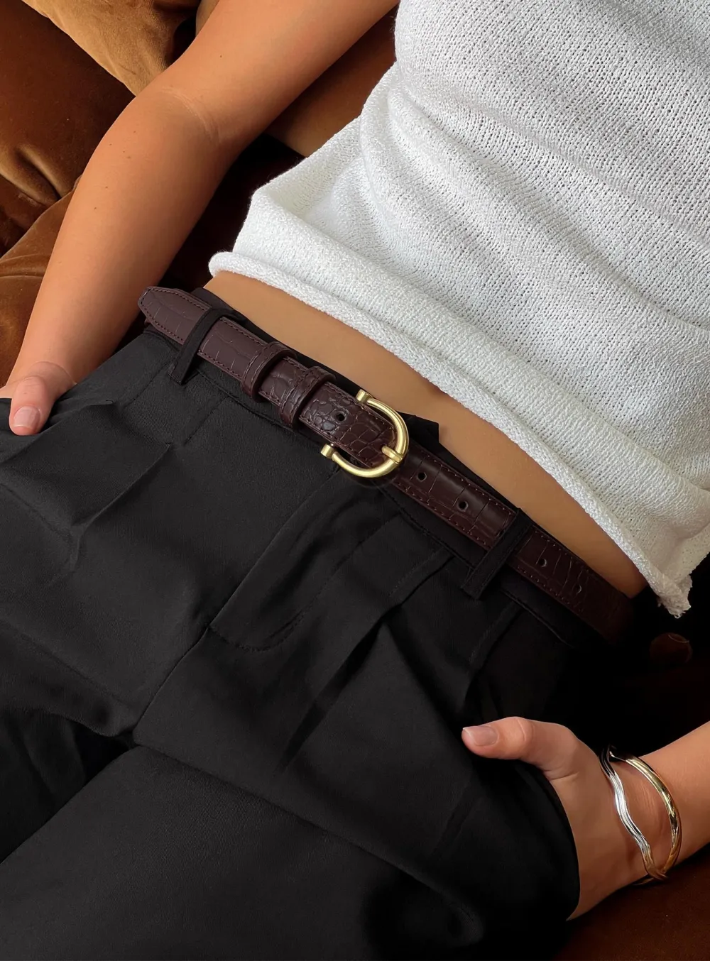 Crocodile Print Buckle Belt