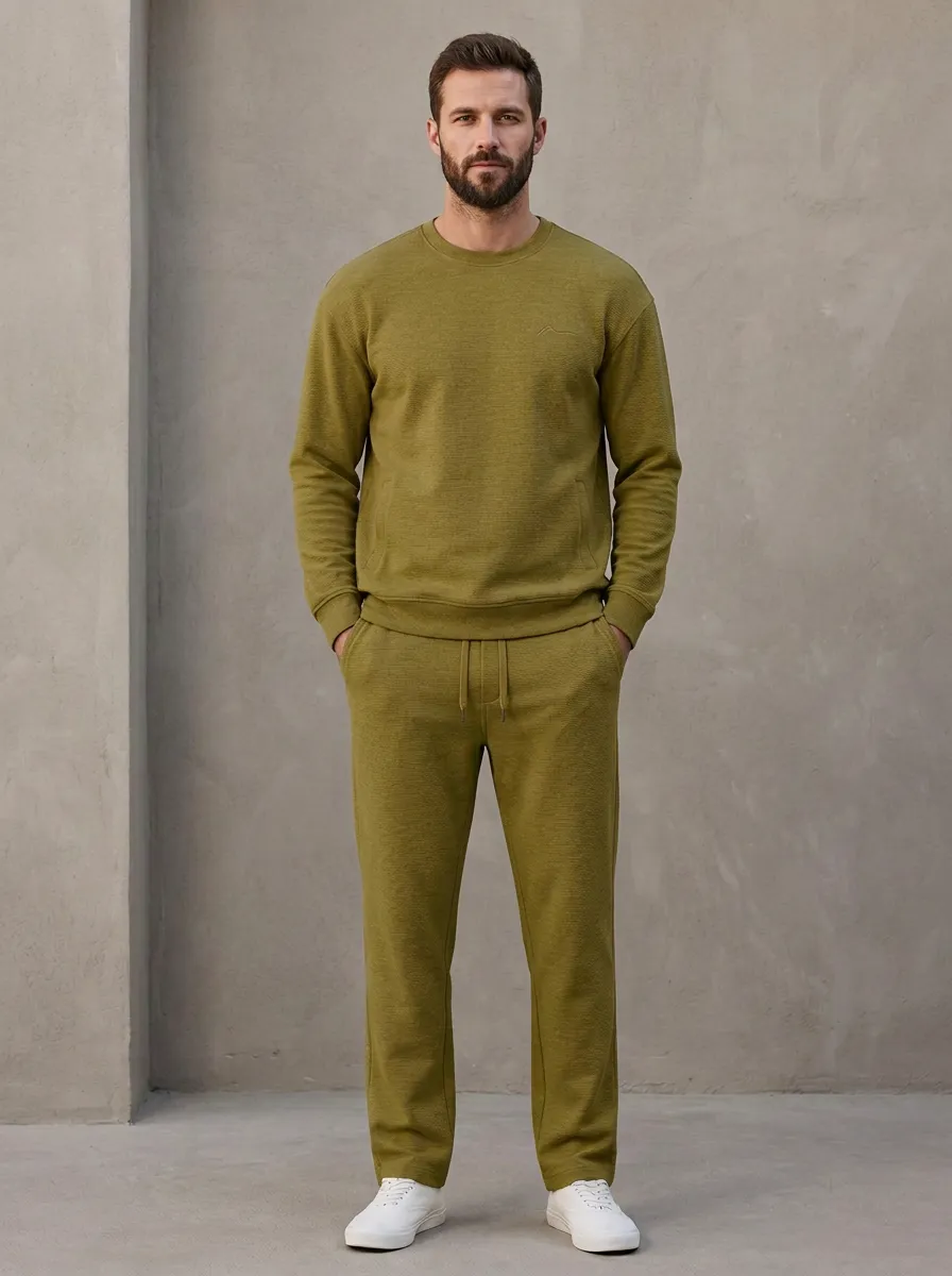 Modern Textured Minimalist Edit Men's Long Sleeve Top and Pants Two Piece Set