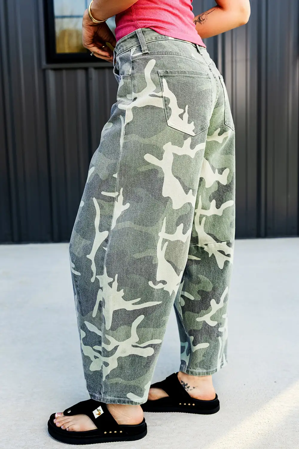 Women's Camo Print Button Fly Straight Leg Ankle Length Jeans