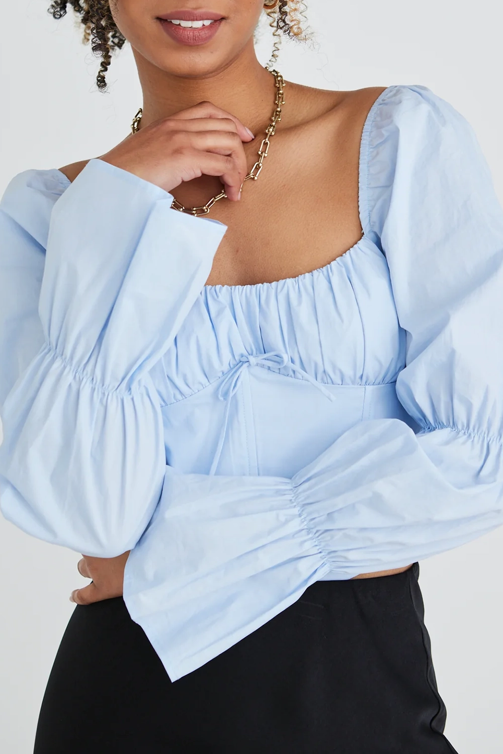 Light Blue Puff - Sleeve Blouse