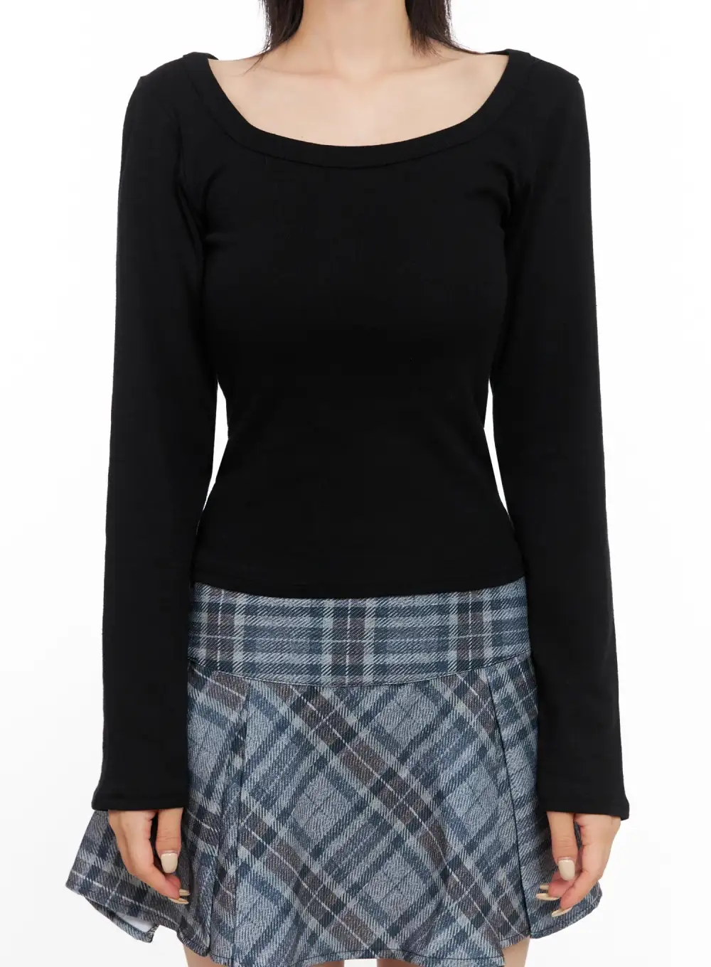 Wide Neck Fitted Long Sleeve Top