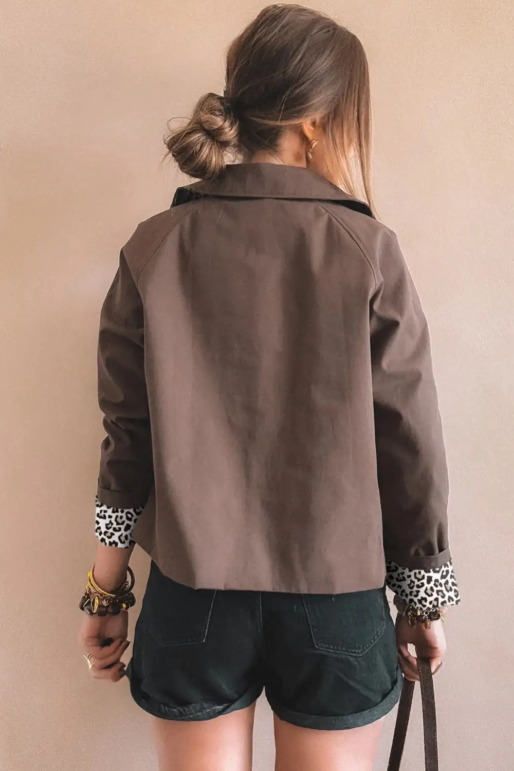 Animal Print Button Front Collared Jacket