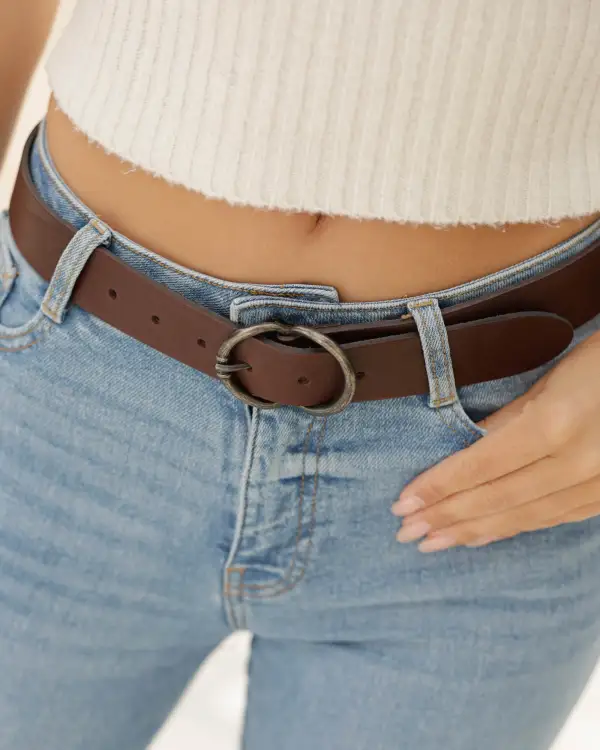 Double C Ring Buckle Leather Waist Belt