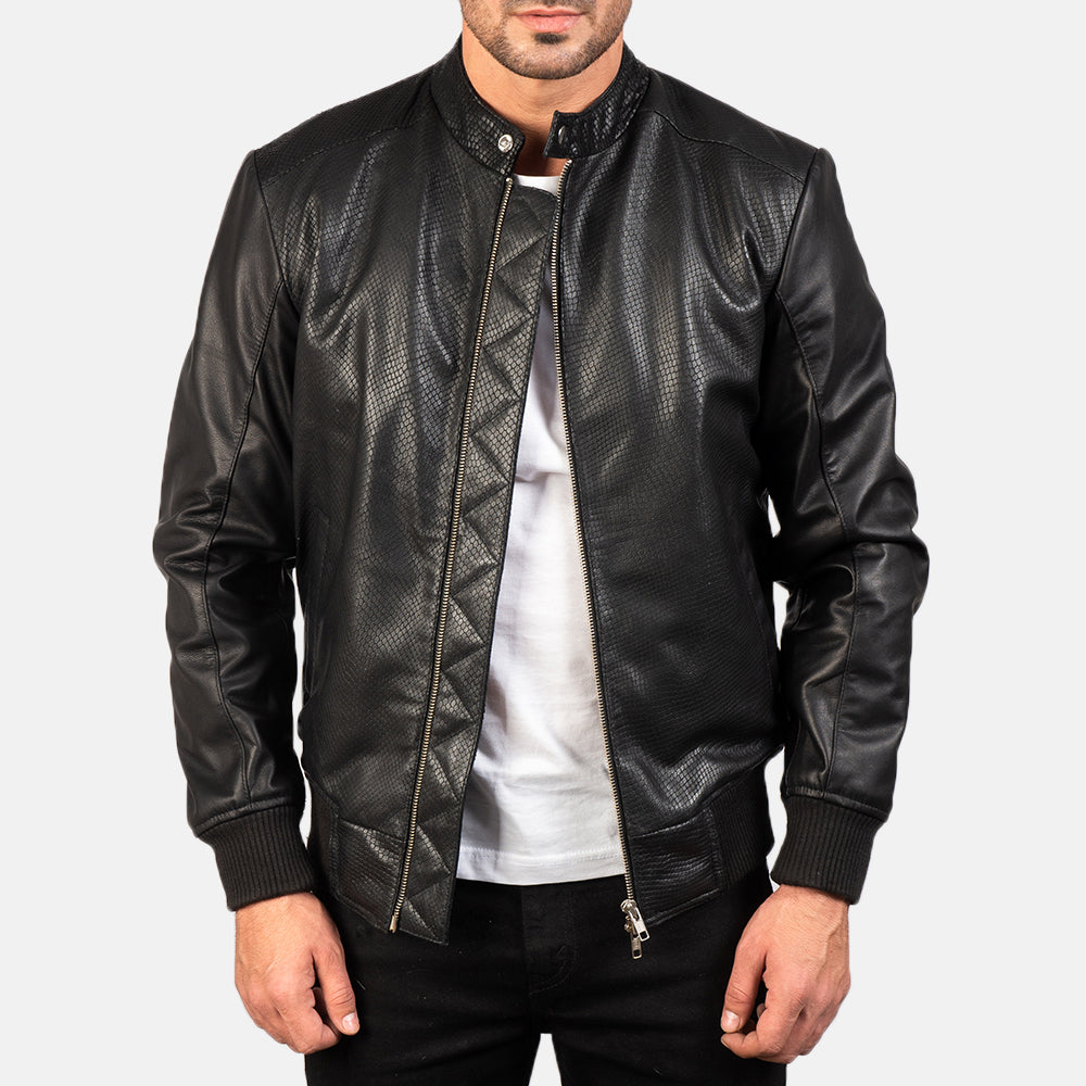 Men's Stitched Detail Bomber Leather Jacket