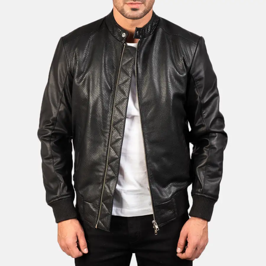 Men's Stitched Detail Bomber Leather Jacket