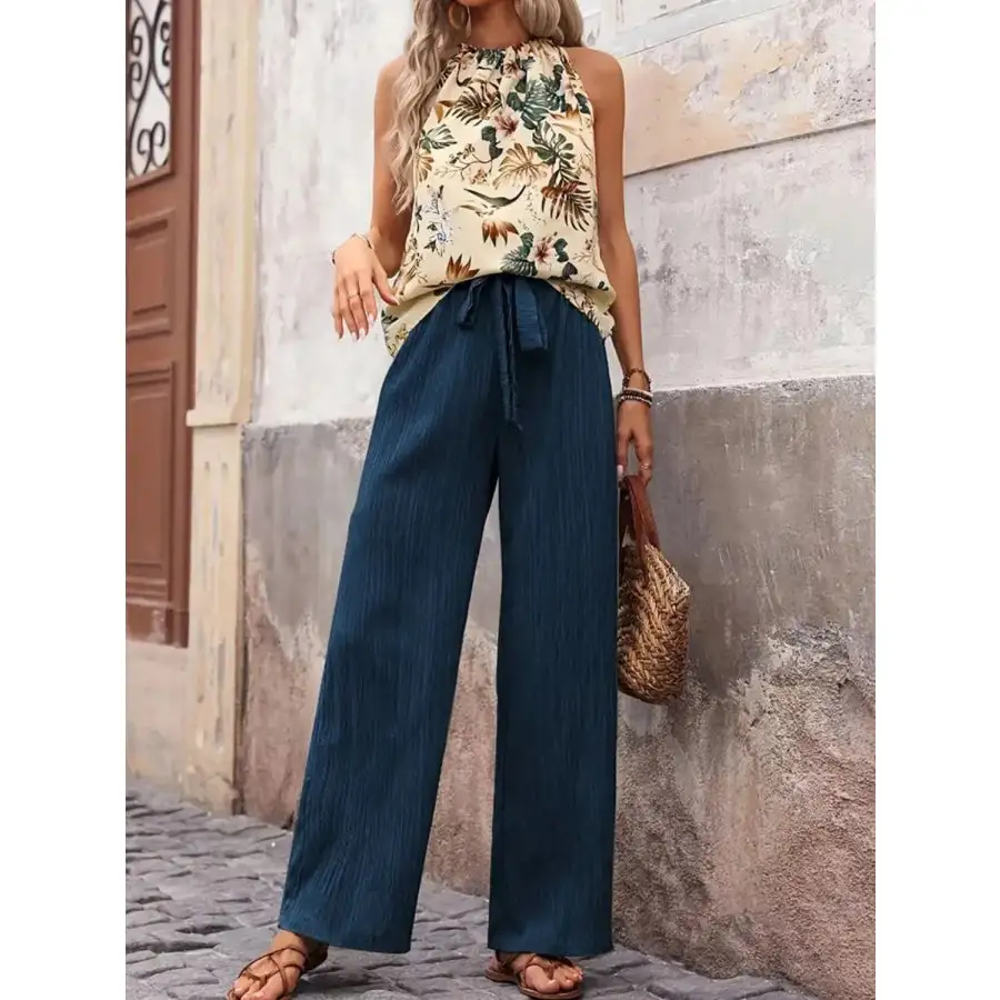 Printed Tank Top and Wide Leg Pants Set