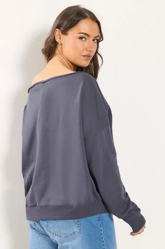 Grey Off Shoulder Sweatshirt detail 2