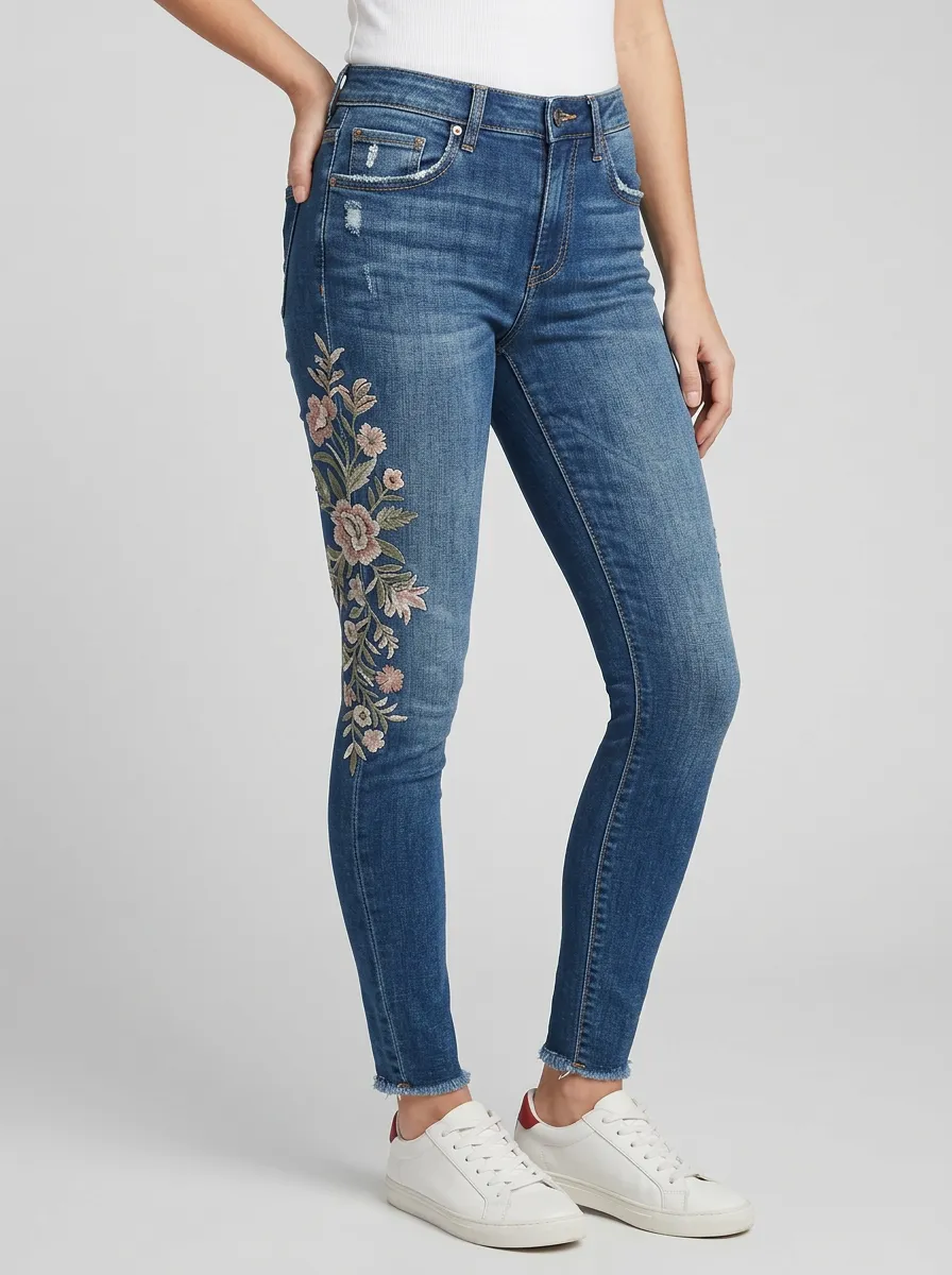 Women's Ridge Floral Vintage Flower Embroidered Graphic Slim Jeans