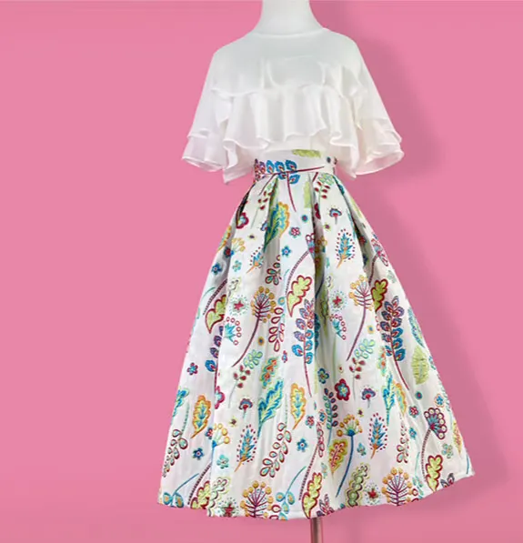 Roomy Commuter Everyday Casual Embroidered Skirt