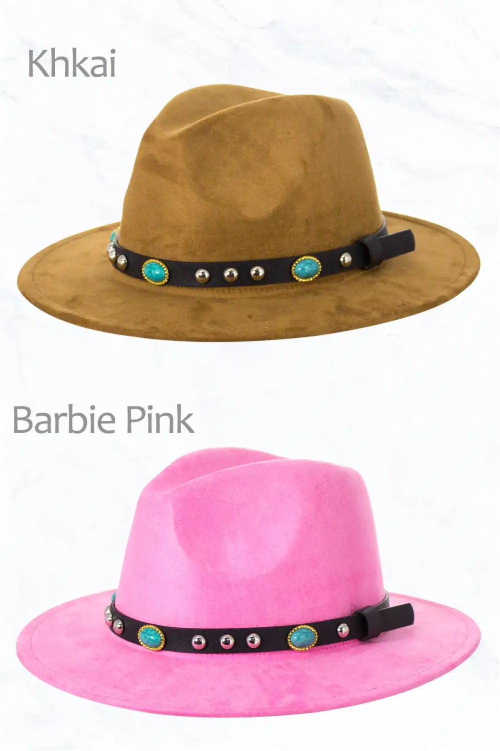Suede Fedora Regular Peach Top with Turquoise Belt