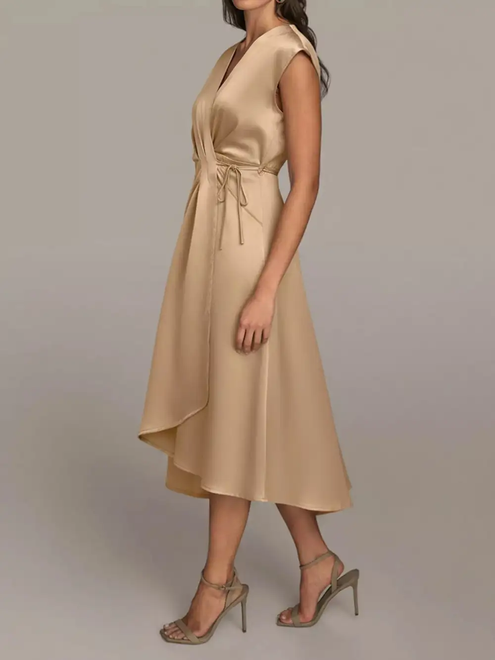 Satin Pocketed Wrap Midi Dress