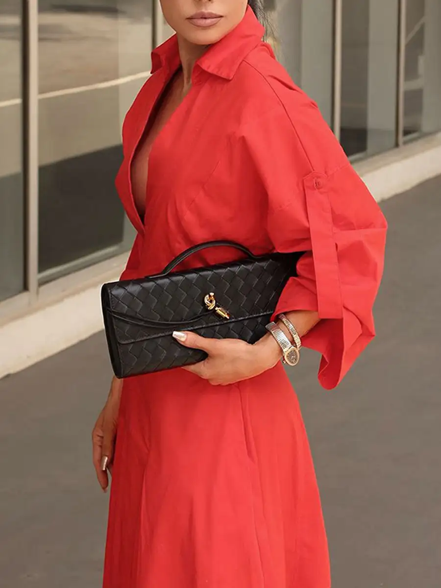 Pleated Neck Shirt Maxi Dress