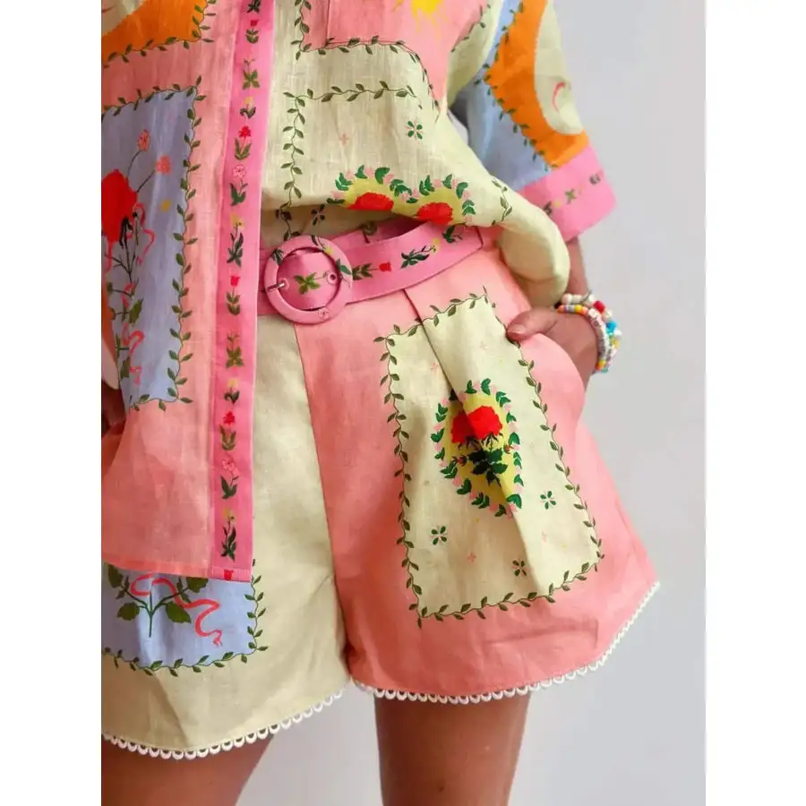 Printed Button Down Shirt and Shorts Set