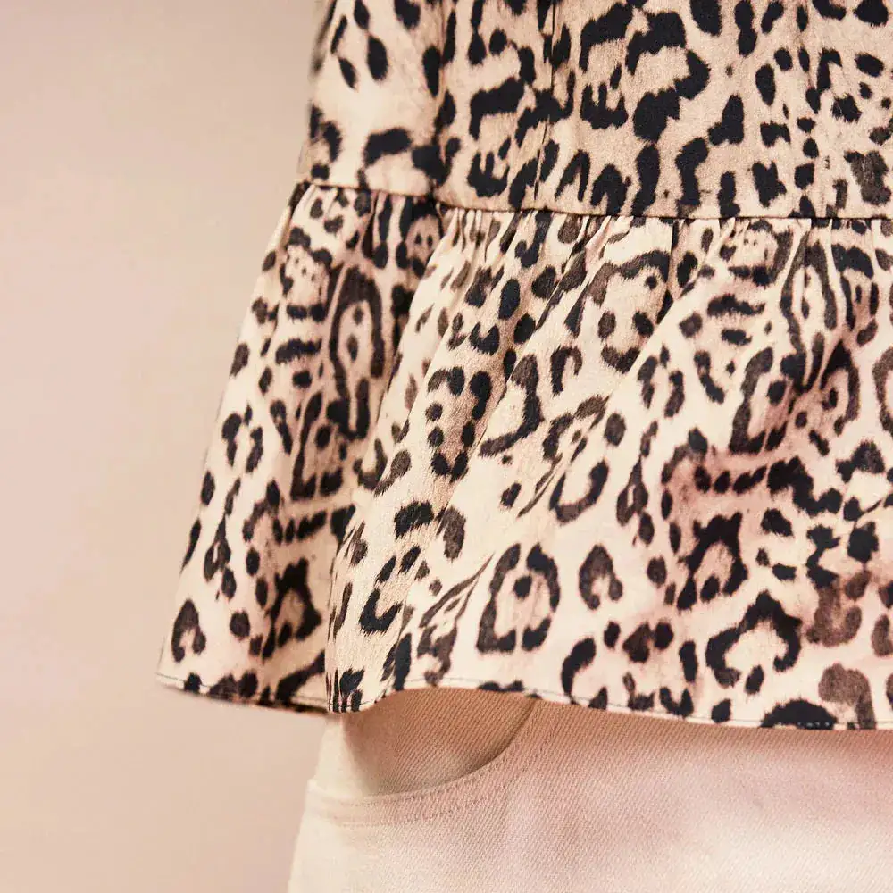 Peplum Cotton Leopard-Print Women's Shirt