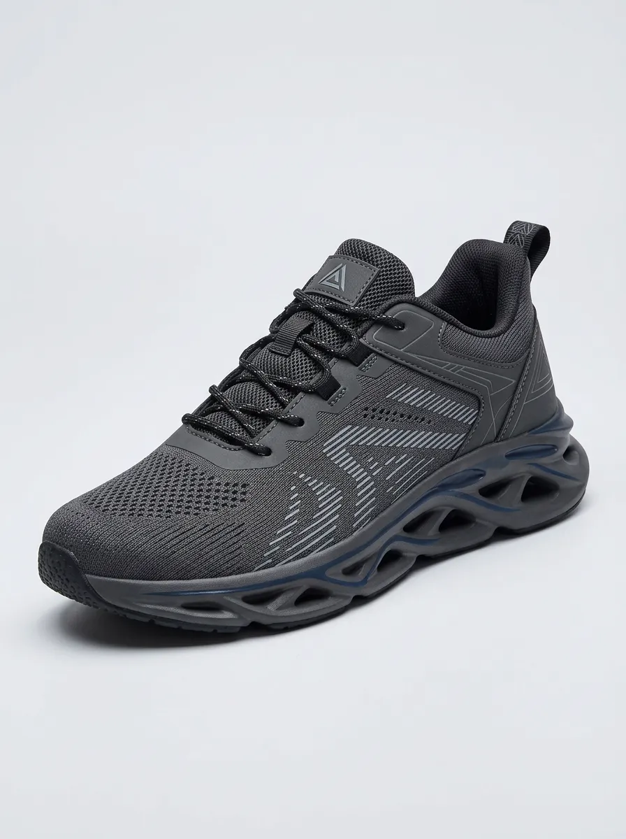 Men's Charcoal Grey Sporty Mesh Pattern Athletic Sneakers