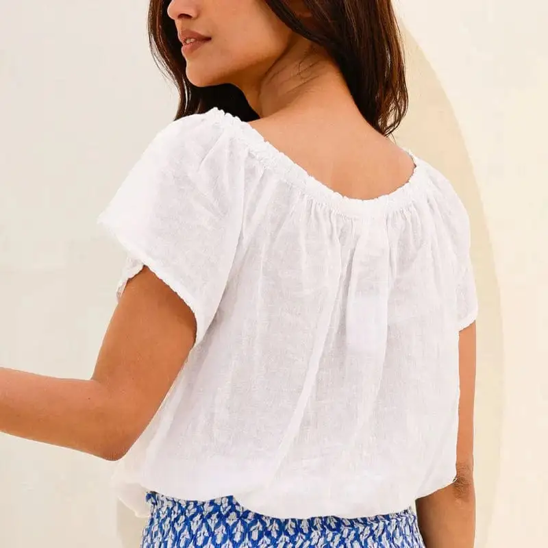 Gauze Frill Organic-Cotton Women's Shirt