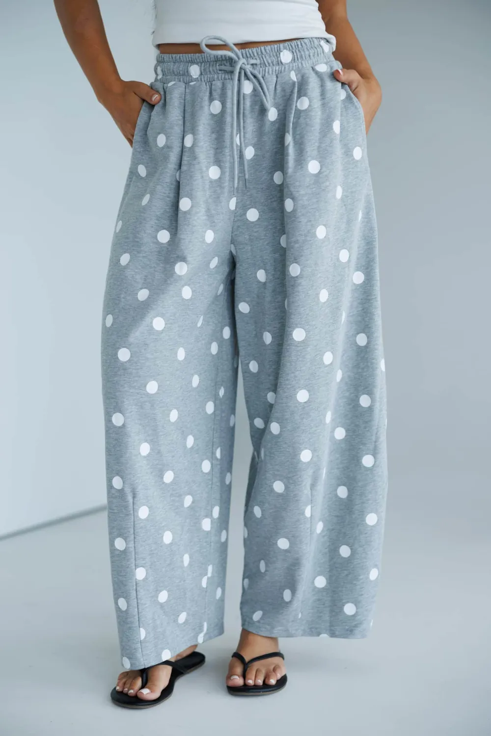 Polka-Dot Elastic-Waist Wide-Leg Sweatpants