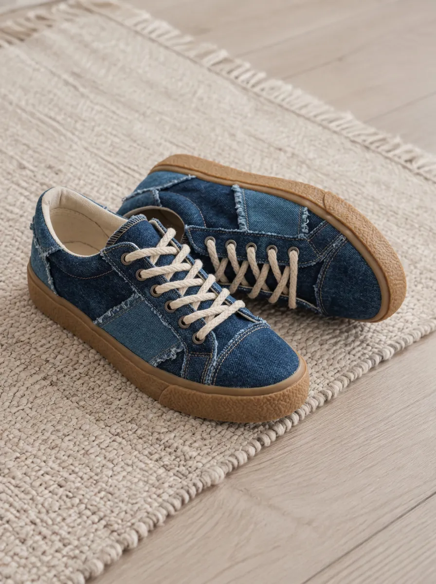 Women's Casual Patchwork Denim Frayed Edge Printed Sneakers