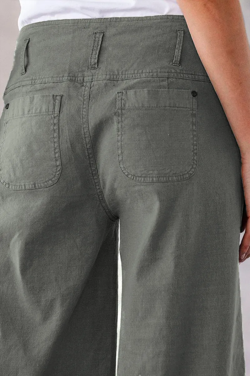 Solid Button Up Wide Leg Crop Jeans