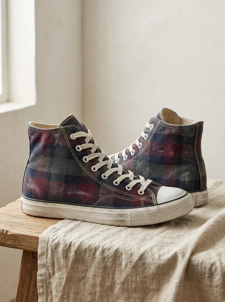Women's Plaid Pattern Tartan Printed Canvas High Top Shoes