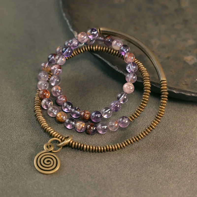 Phantom Hematoid Quartz Rutilated Quartz Copper Love Bracelet
