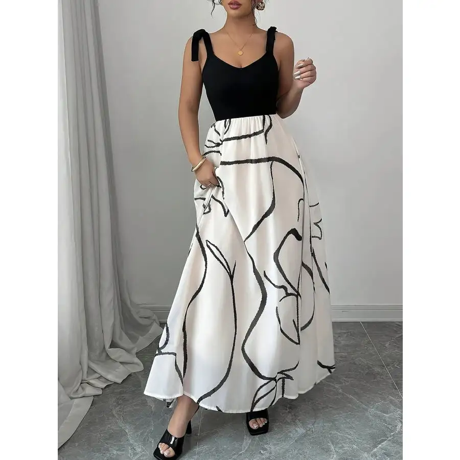 Tie Shoulder V Neck Maxi Dress