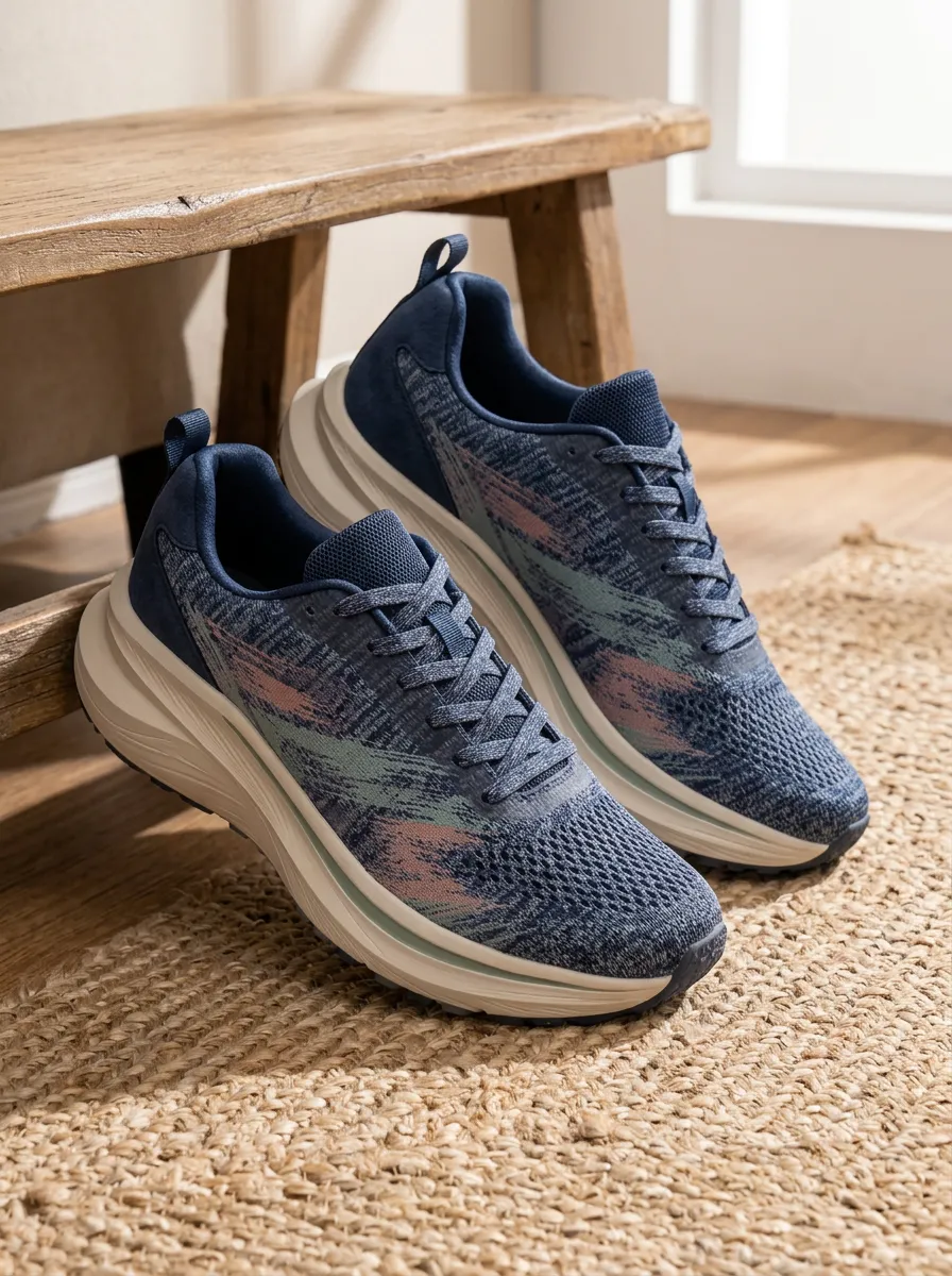 Women's Motion Abstract Brushstroke Pattern Printed Running Shoes Sneakers