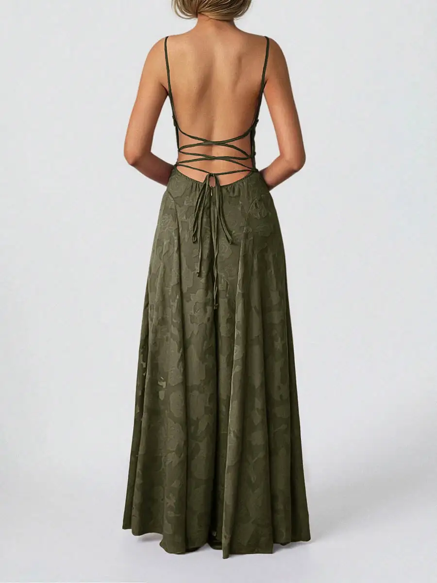 Jacquard Pleated Neck Maxi Dress