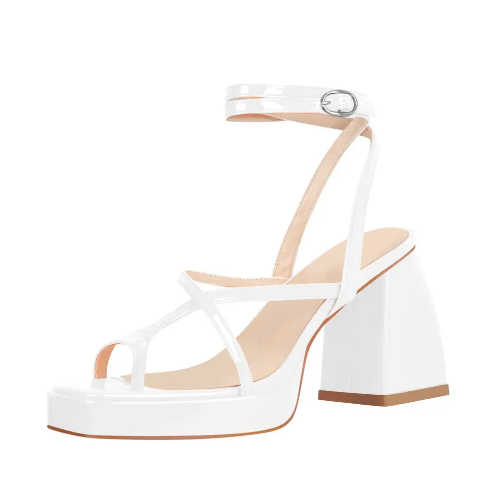 Chunky Mid Heel Crisscross Platform Sandals