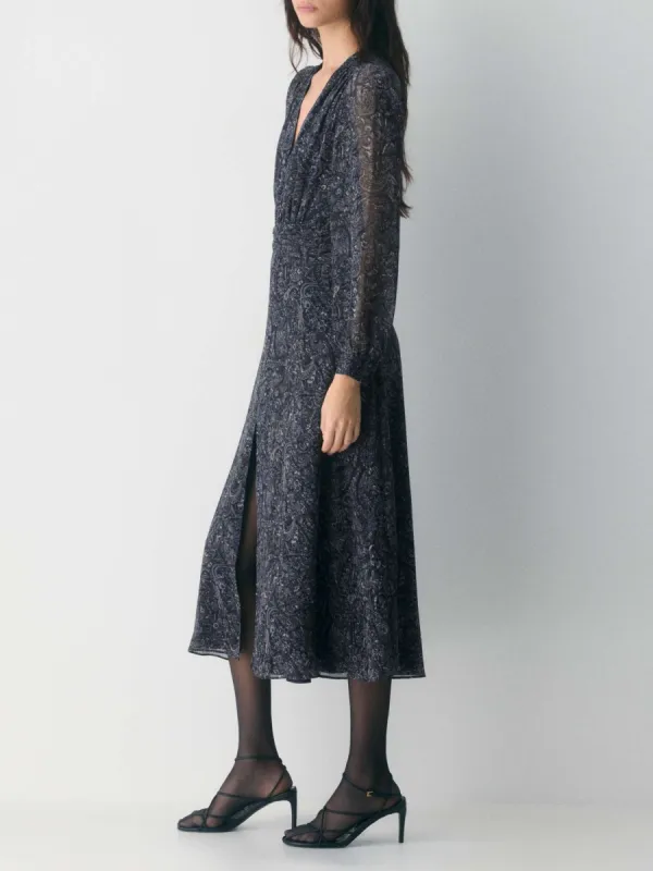 Print V-Neck Long Sleeve Dress