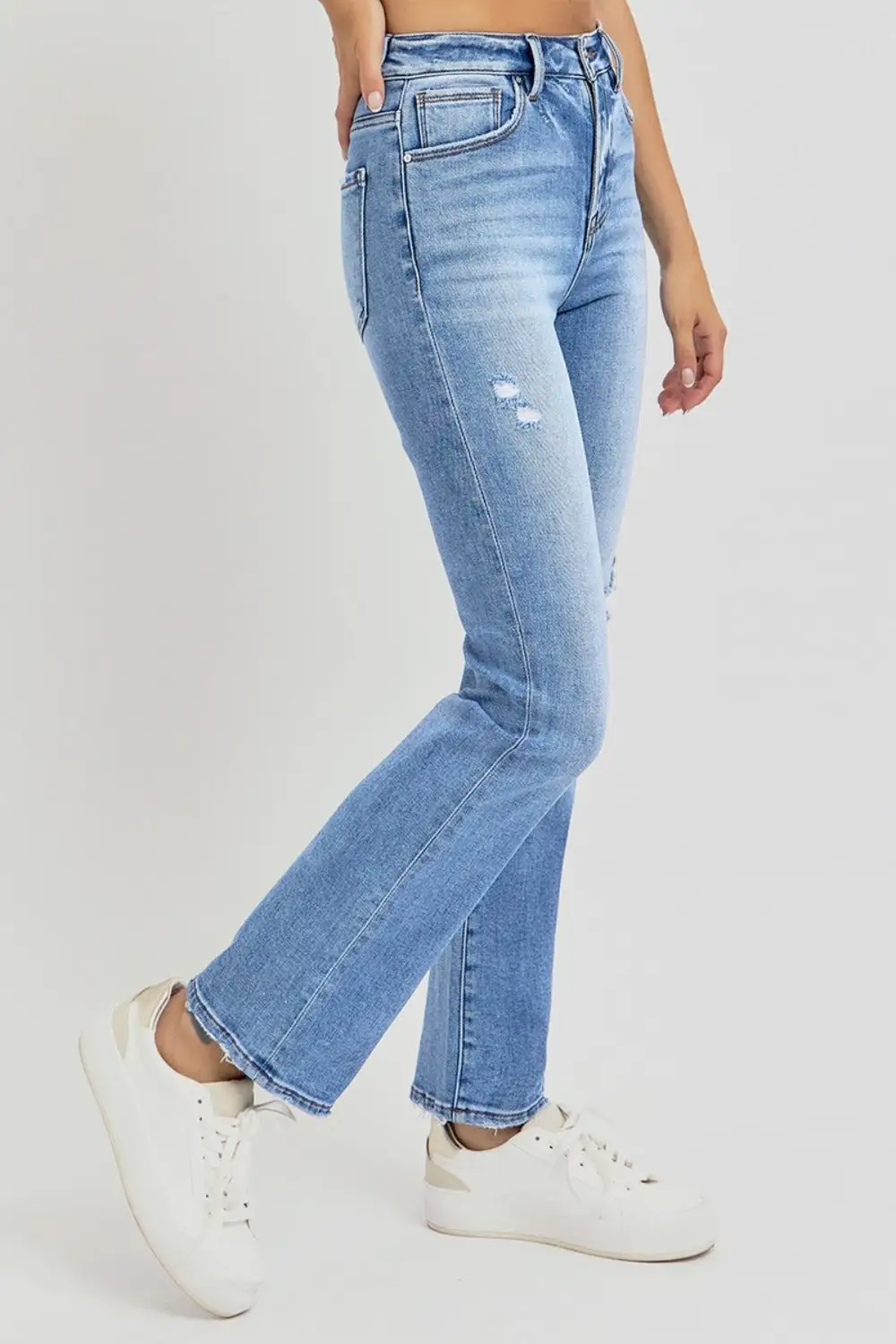 Distressed High Rise Ankle Straight Denim Jeans