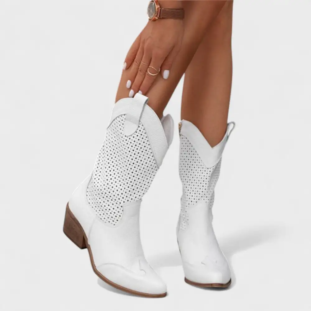Leather Suede Block Heel Knee High Boots