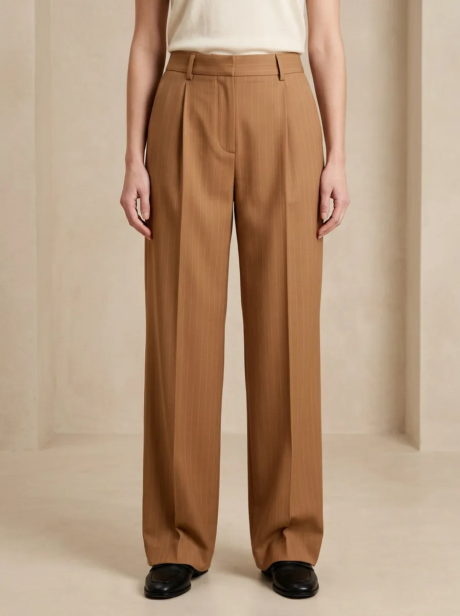 Modern Pinstripe High Rise Wide Leg Pants