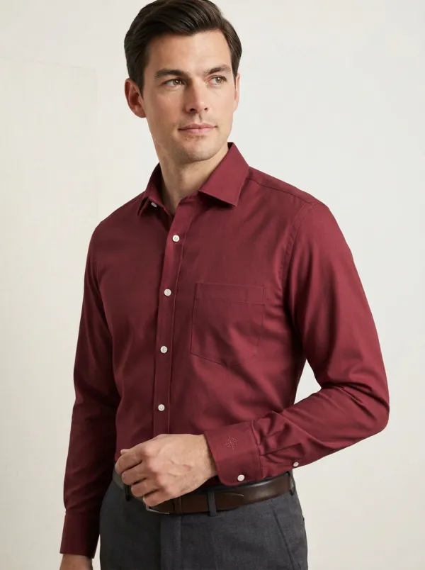Men's Non-Iron Cotton Light Blue Compass Embroidered Dress Shirt