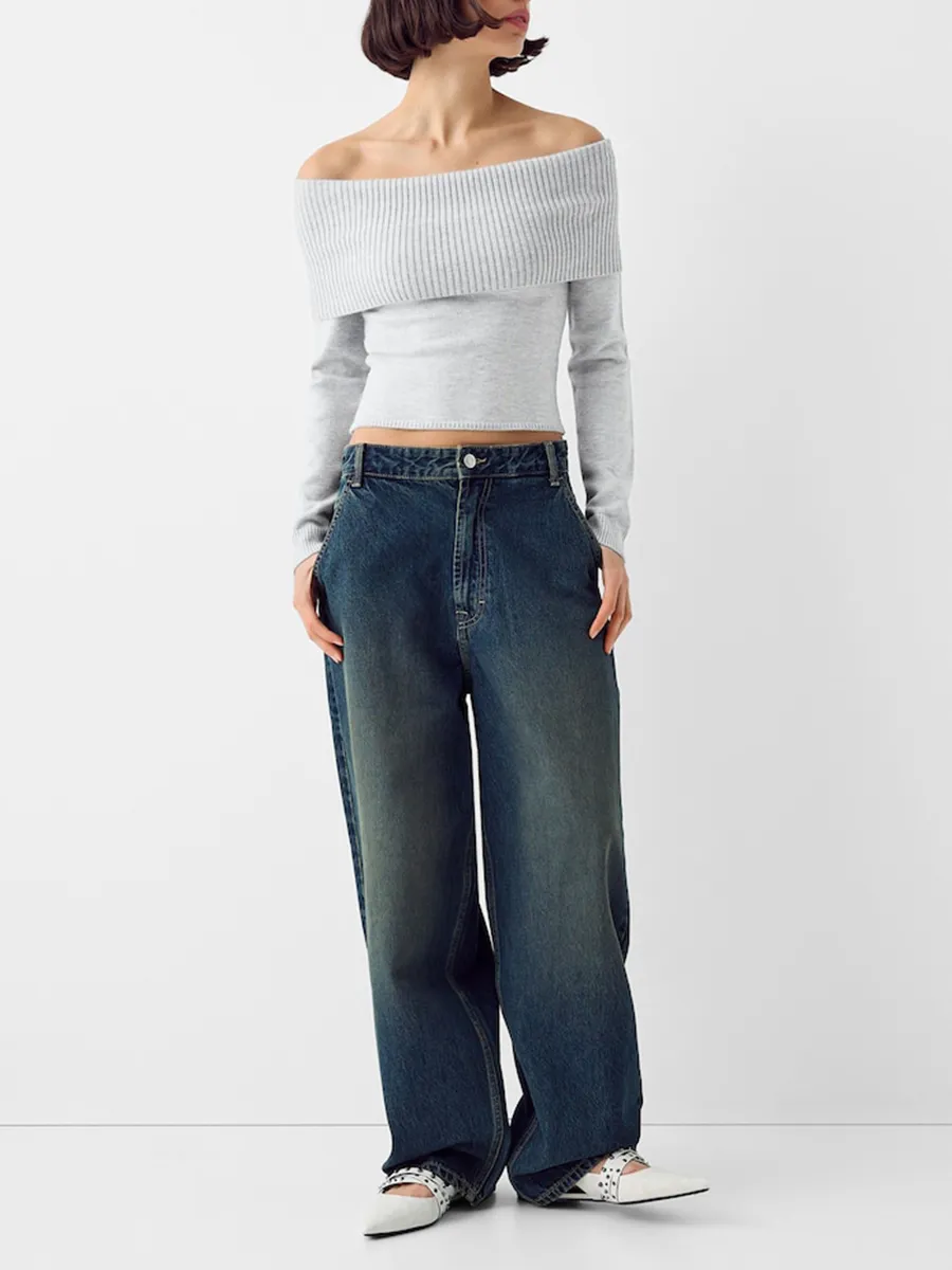 Off-Shoulder Long Sleeve Sweater Tops