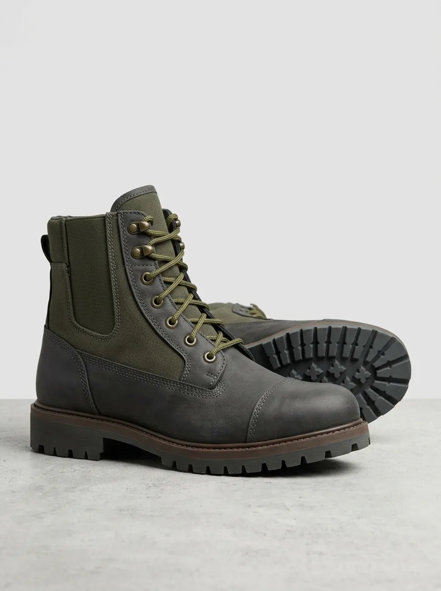 Unisex Everyday Tactical Style Canvas Leather Print Work Boots
