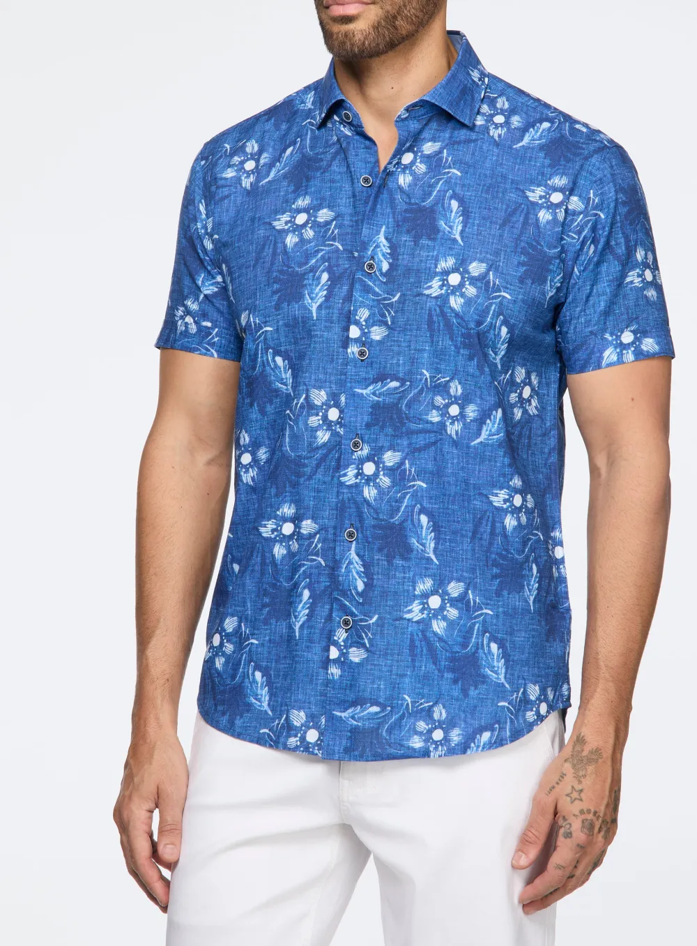 Aquatic Motif Linen Effect Shirt