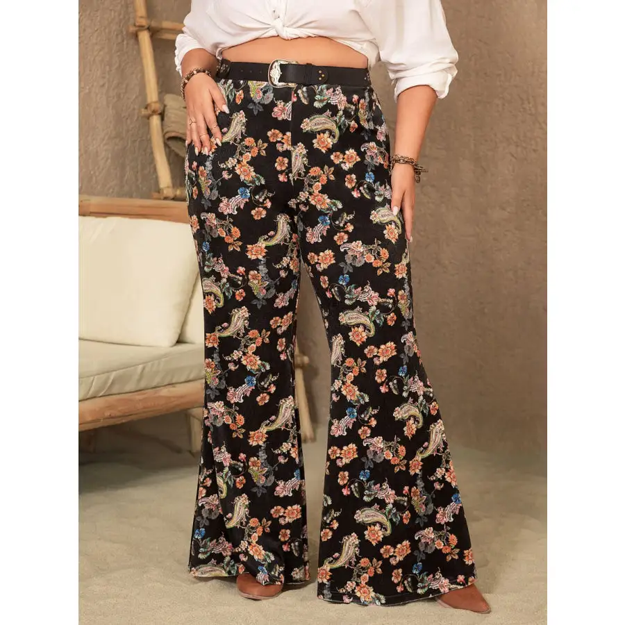 Plus Size Wide Leg Printed Pants