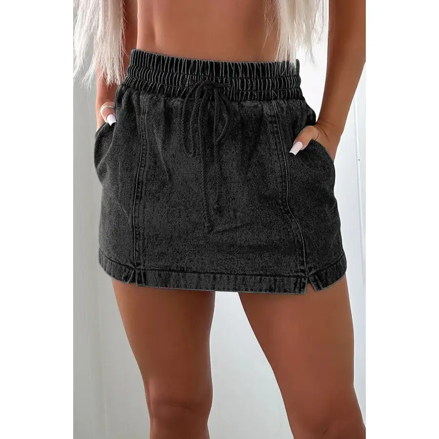 High Waist Drawstring Denim Shorts