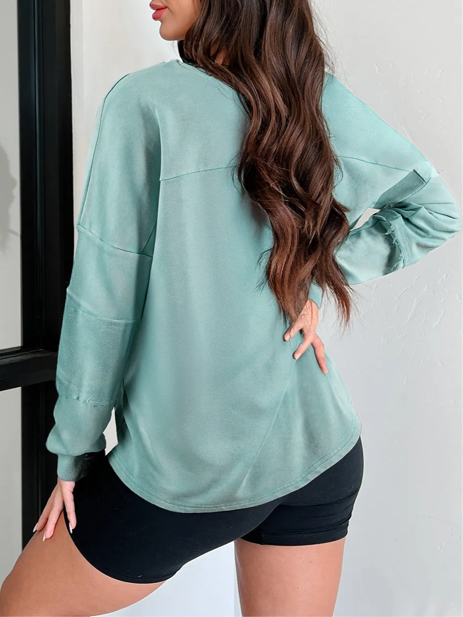 Women's Mineral Wash V Neck Button Detail Pullover Top